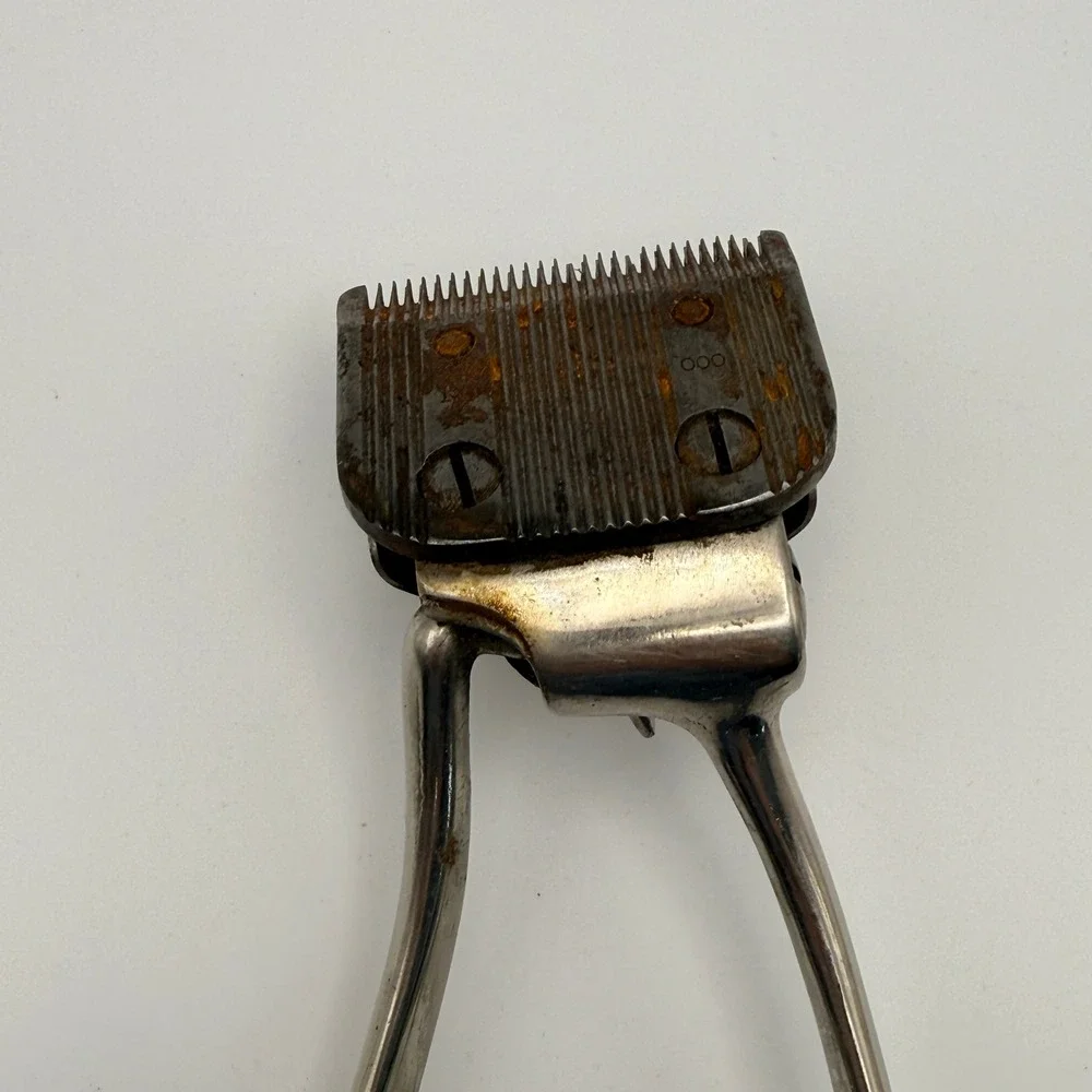 Vintage Ace Allover Mfg Co Manual Hair Clippers Hand Crank Silver Metal USA Made